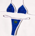 Women's yellow polyester bikini set with T-back top and shorts-length briefs