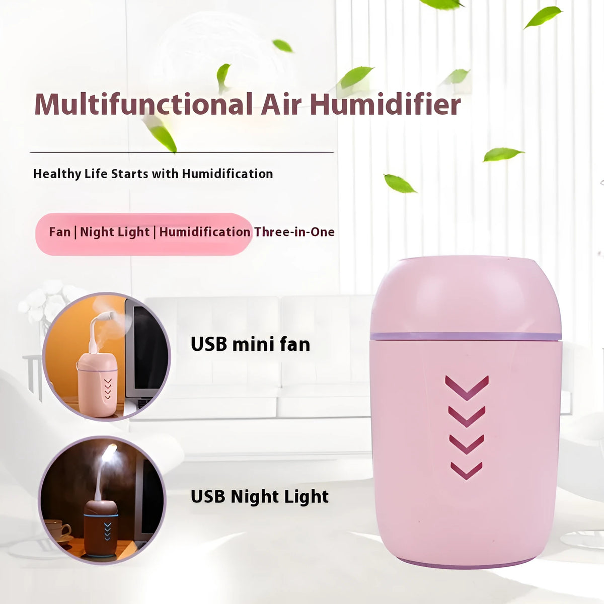Compact round portable air purifier in blue colour with USB cable for car or desk use.
