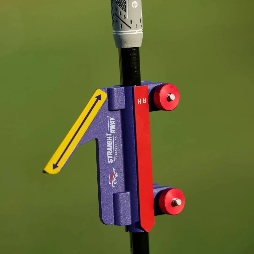 Plastic golf swing plane training aid shown on a solid background.