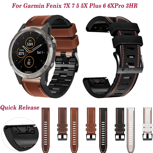 Silicone leather quick release watchband for Garmin Fenix smartwatches in 22mm and 26mm sizes