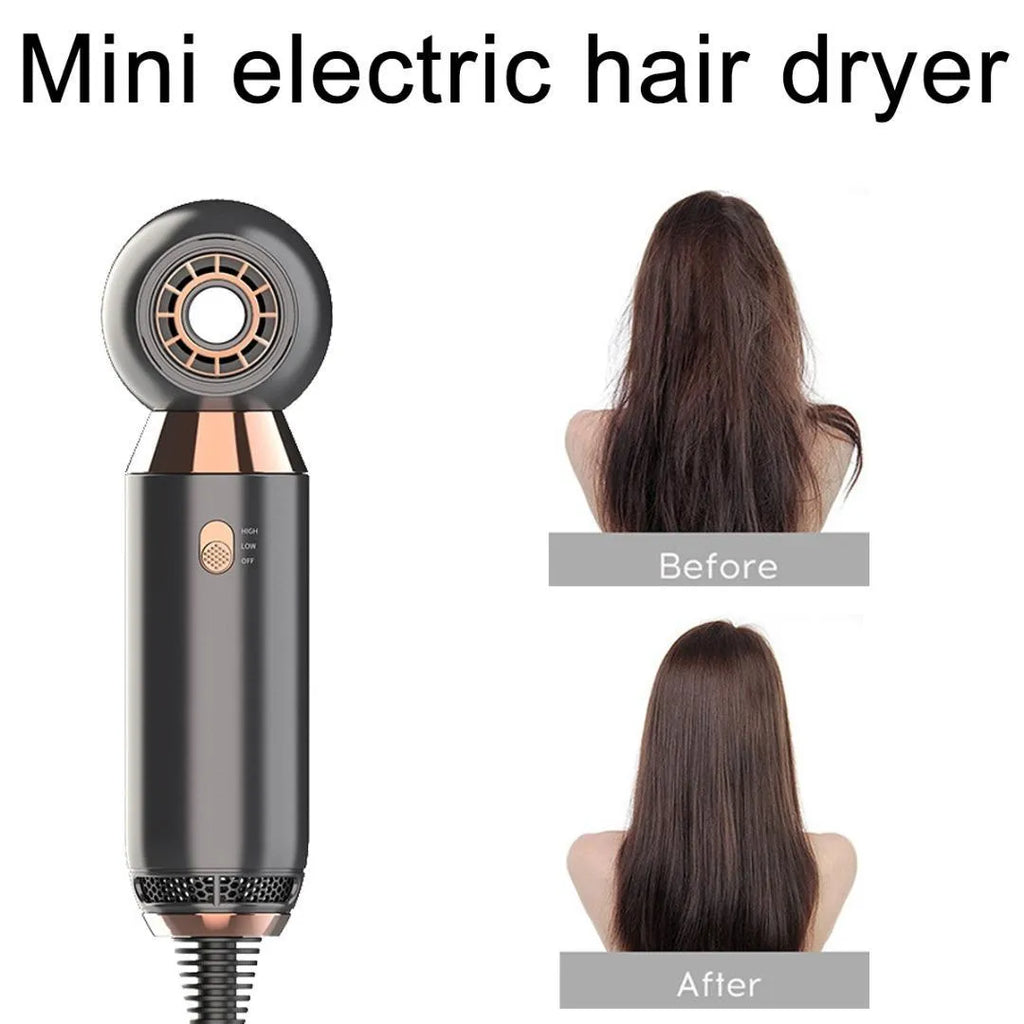 Compact white hair dryer with diffuser accessory showing 20cm length scale