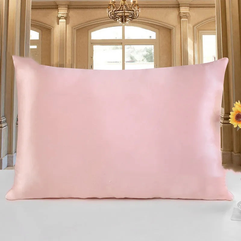 19 M double-sided silk pillowcase shown in apricot colour, lying flat to show envelope closure.