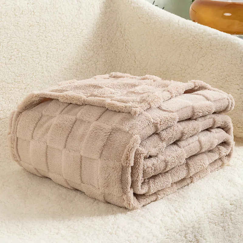 Geometric pattern cotton velvet sofa blanket in selected colour showing textured surface and modern design
