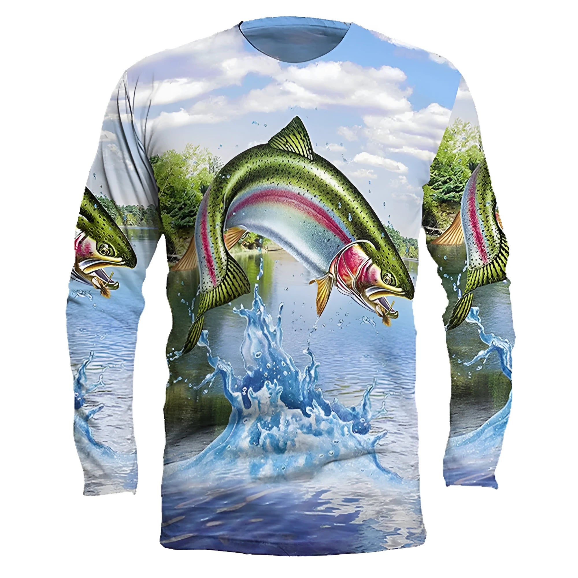 Men's round neck pullover top with fish print design in milk silk fabric available in multiple colors and sizes