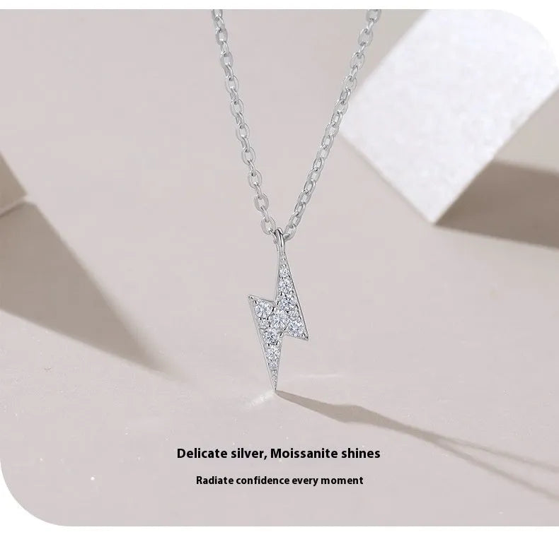 S925 silver cross chain necklace with moissanite lightning pendant, adjustable 21cm to 50cm length