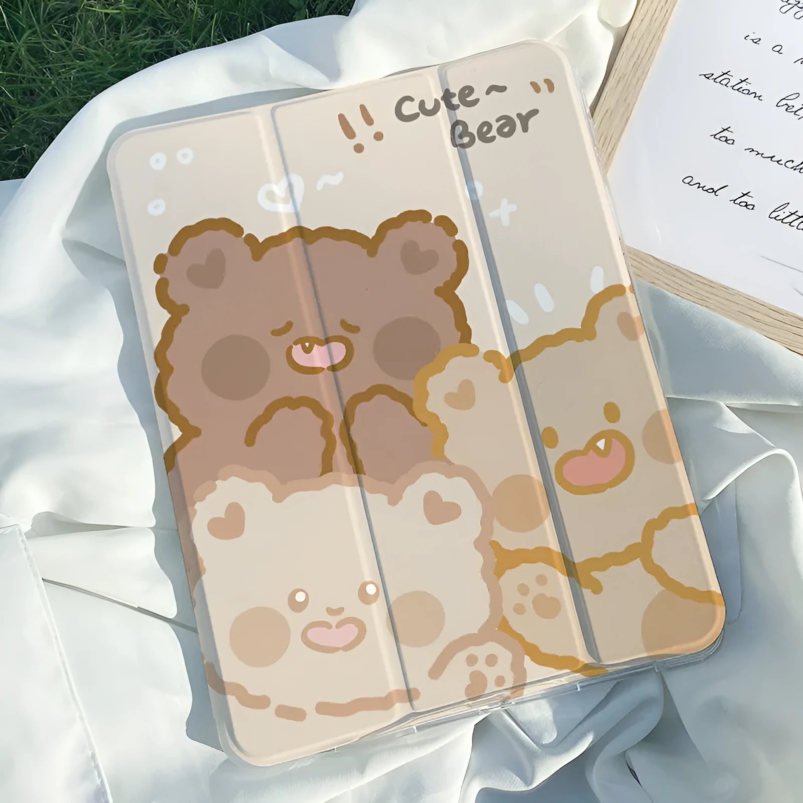 Silicone flat tri-fold protective case body with rabbit cartoon design for Apple iPad