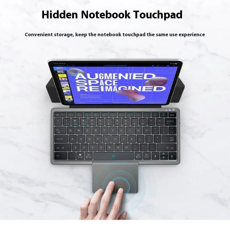 Three-in-one wireless Bluetooth keyboard with touch pad and leather sheath stand for tablets and mobile phones