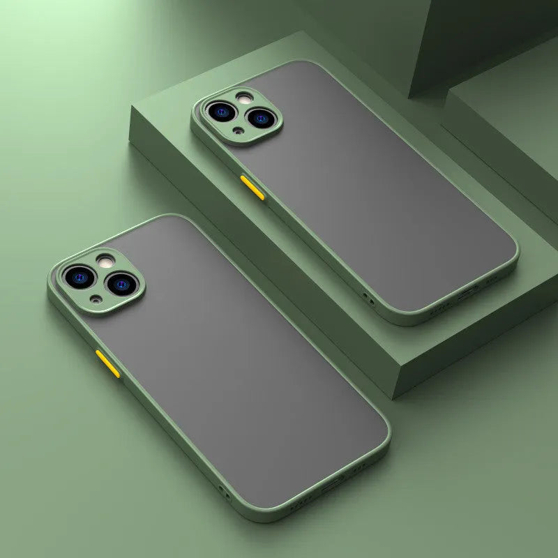 Frosted hard protective iPhone case with fine hole texture and full camera lens cover.