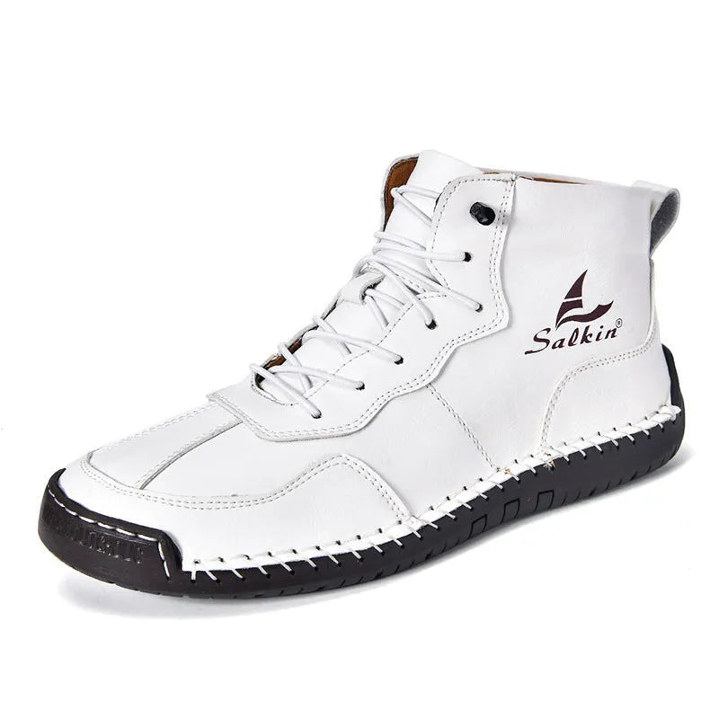Retro high-top boots with frosted finish, round toe, and elastic band entry