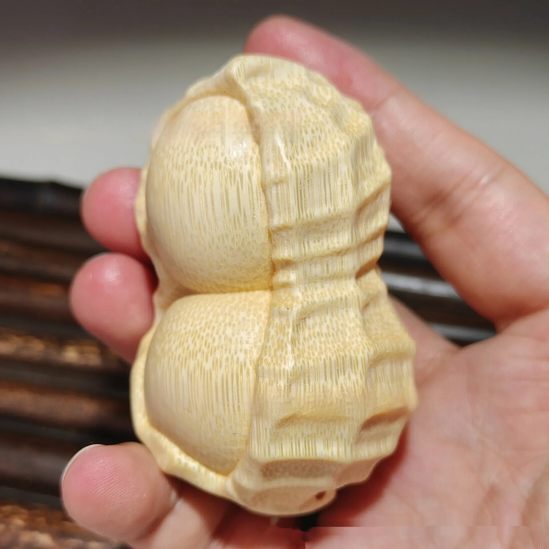 Solid natural bamboo carved peanut ornament with modern simplicity style for gifts