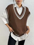 Blue loose women's wool vest sweater with a casual pullover design.