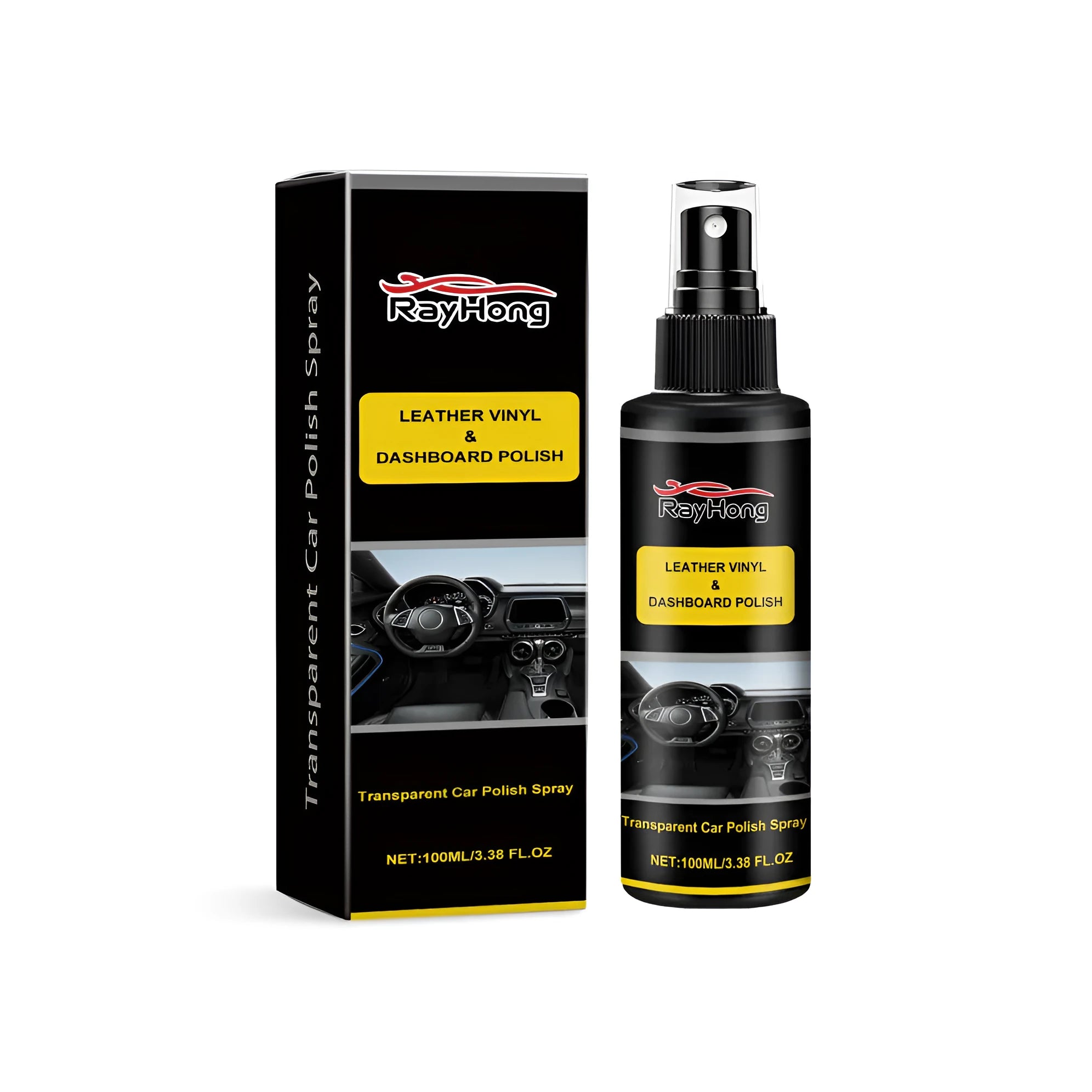 Car polishing spray bottle measuring 3.7cm by 14cm with methyl silicone oil formula