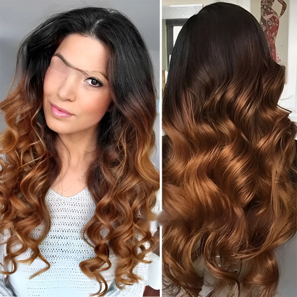 A Ruili style gradient wig made from real human hair on a mannequin head, showcasing the lace front construction.