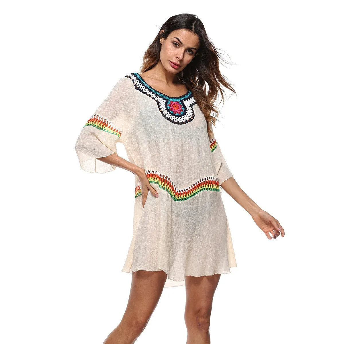 Crocheted ethnic style sun protection clothing in free size, available in four colours
