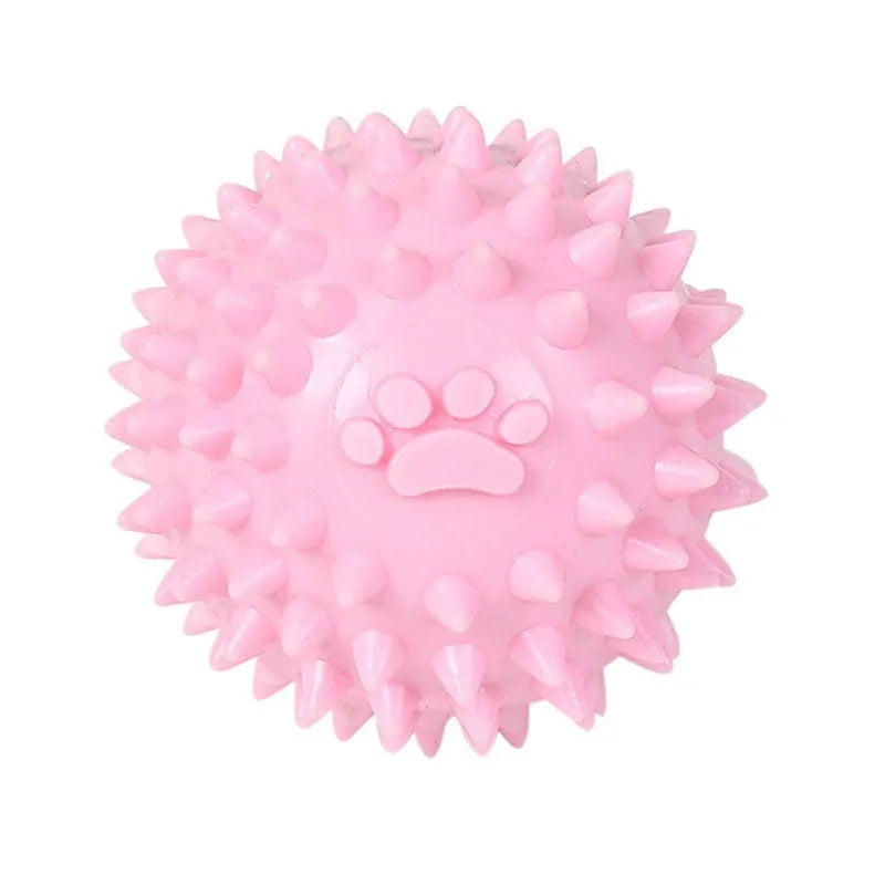 Blue TPR rubber dog chewing ball with footprint design for teeth cleaning