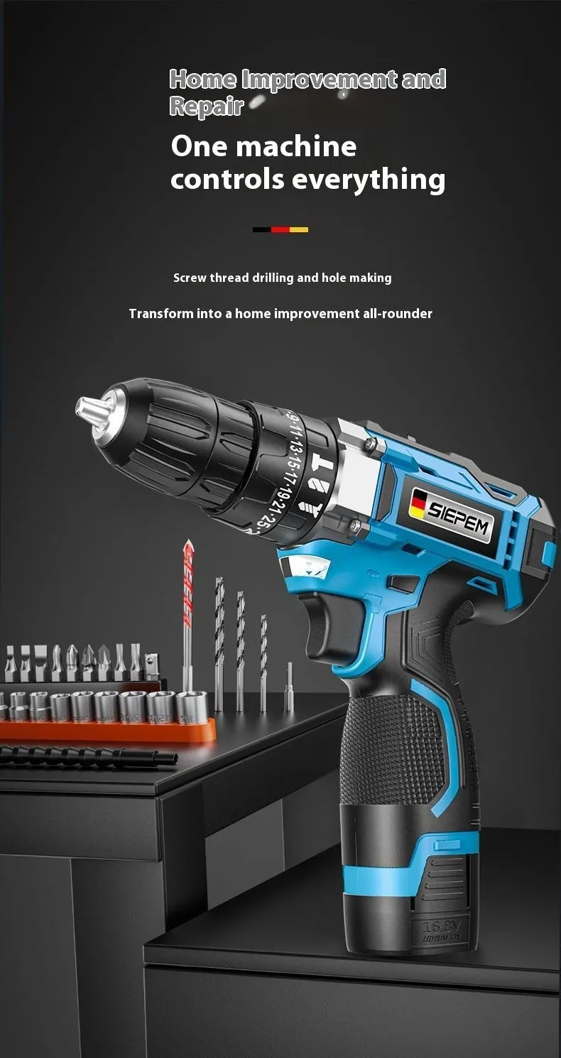 12V dual-speed impact pistol drill electric screwdriver kit in plastic storage box
