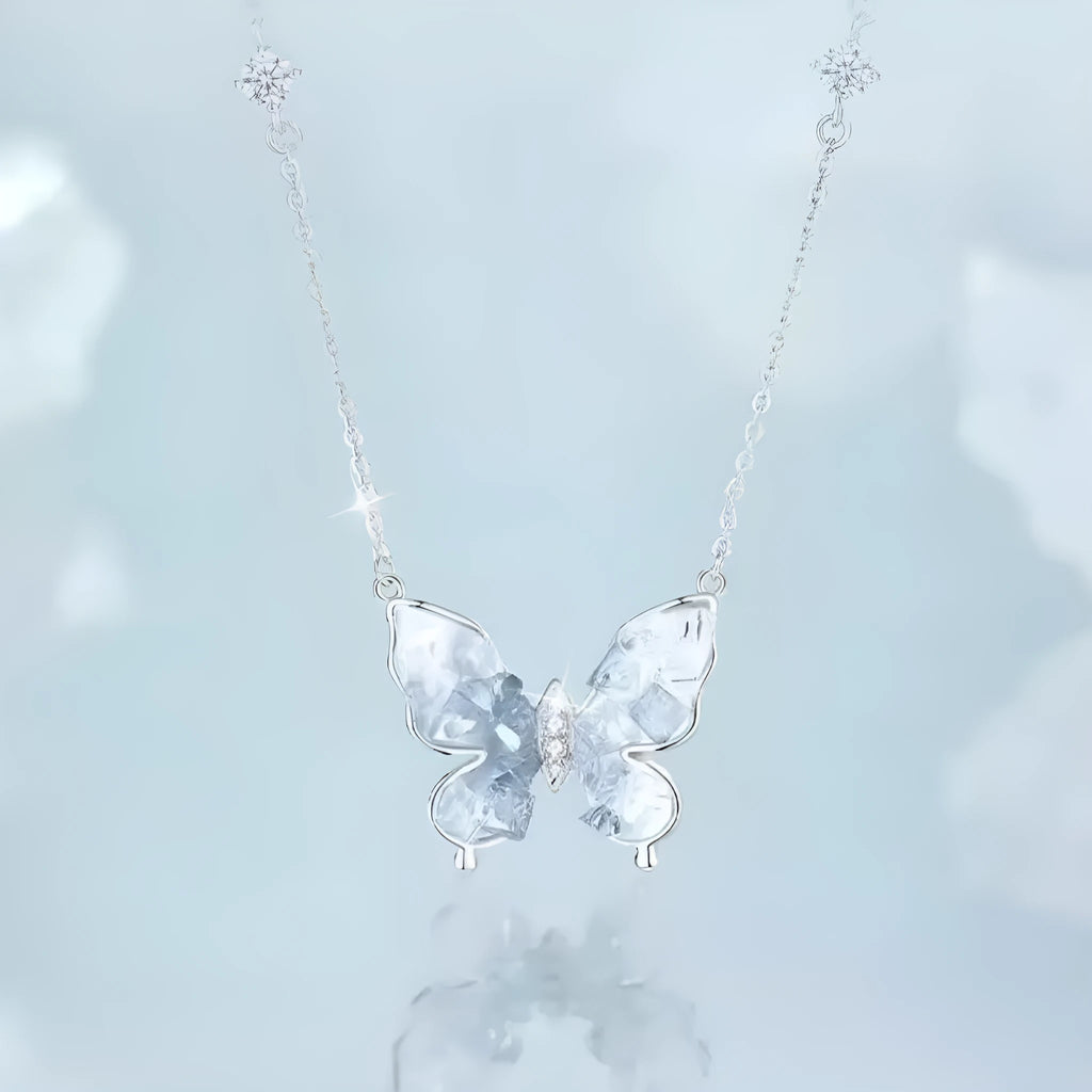 Women's adjustable 925 silver butterfly necklace with 41-50 cm chain and ice rain pendant