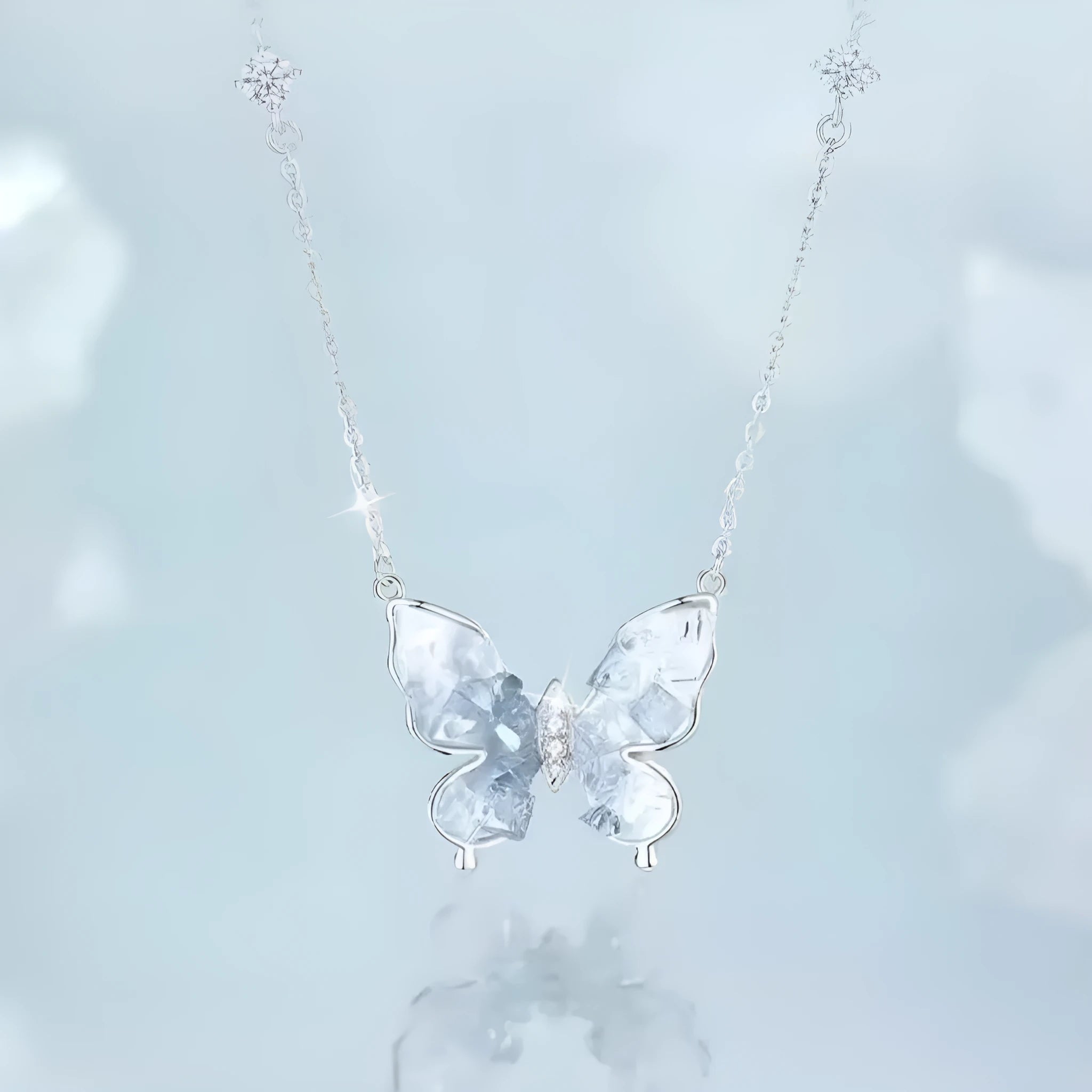 Women's adjustable 925 silver butterfly necklace with 41-50 cm chain and ice rain pendant