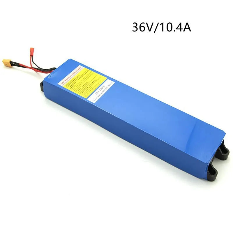 36V lithium-ion battery pack for electric scooter with capacity options labelled 6.6A, 7.8A, and 10.4A