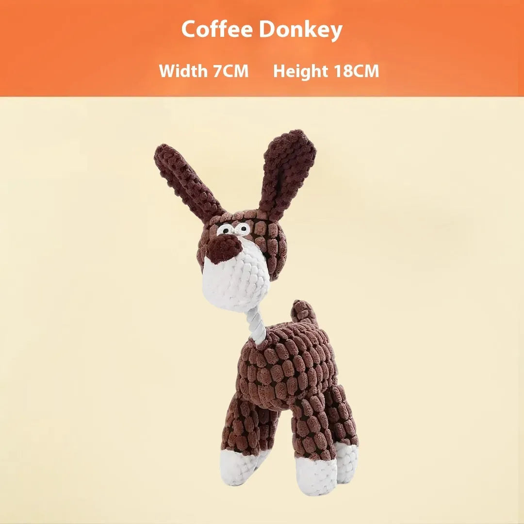 Pet plush chew toy for puppies with bite-resistant fabric in multiple design options