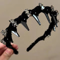 Non-slip velvet hairband with crystal wave design in wine red colour holding hair away from face