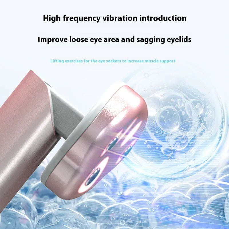 Gradient pink eye massager with micro-current vibration and colour light therapy functions