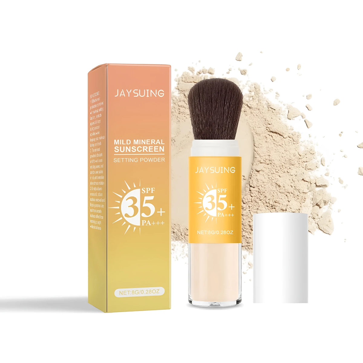8g container of sunscreen setting powder with mineral protection ingredients