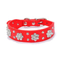 Cute PU leather dog collar with studded rhinestone flower pattern available in multiple colours for small and medium dogs