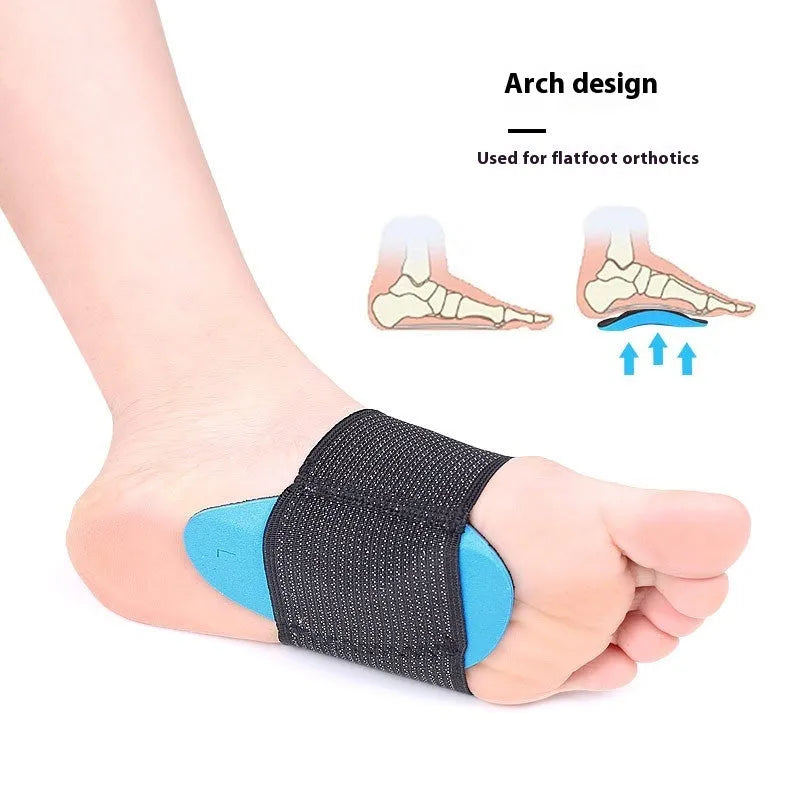 Blue elastic bandage foot pad for flat foot arch support in adult and children sizes