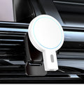 Black magnetic wireless charger showing foldable aluminium design with USB cable