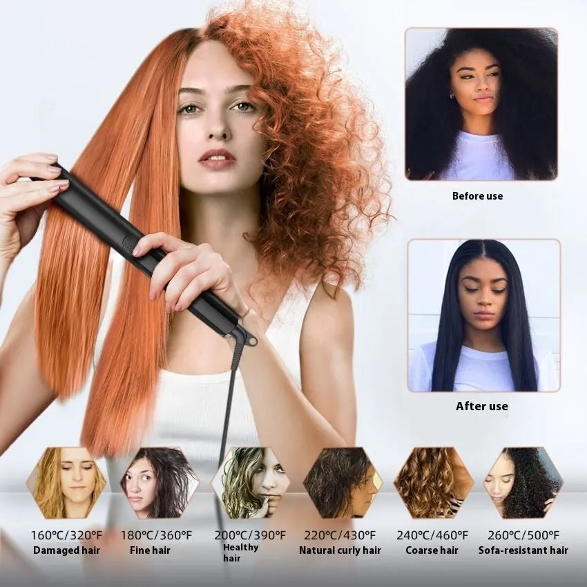 White anion hair straightener and curler with digital temperature display and EU plug