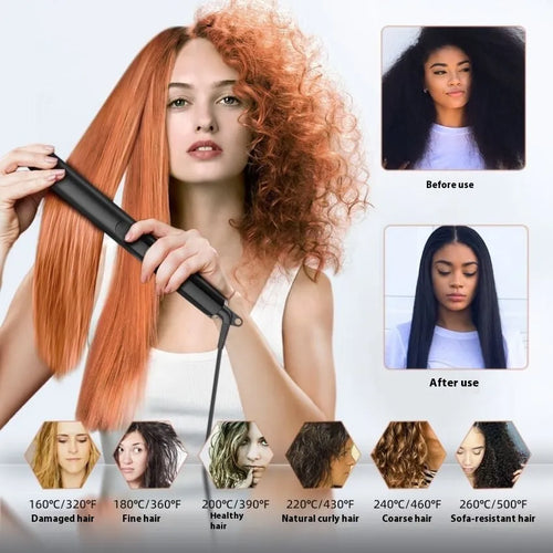 White anion hair straightener and curler with digital temperature display and EU plug