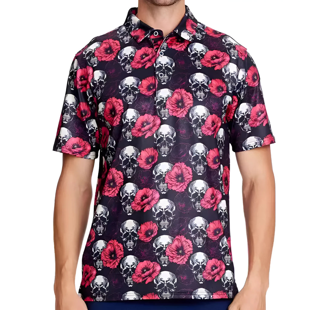 Men's Japanese retro pattern short sleeve t-shirt in polyester mesh fabric with zipper decoration detail