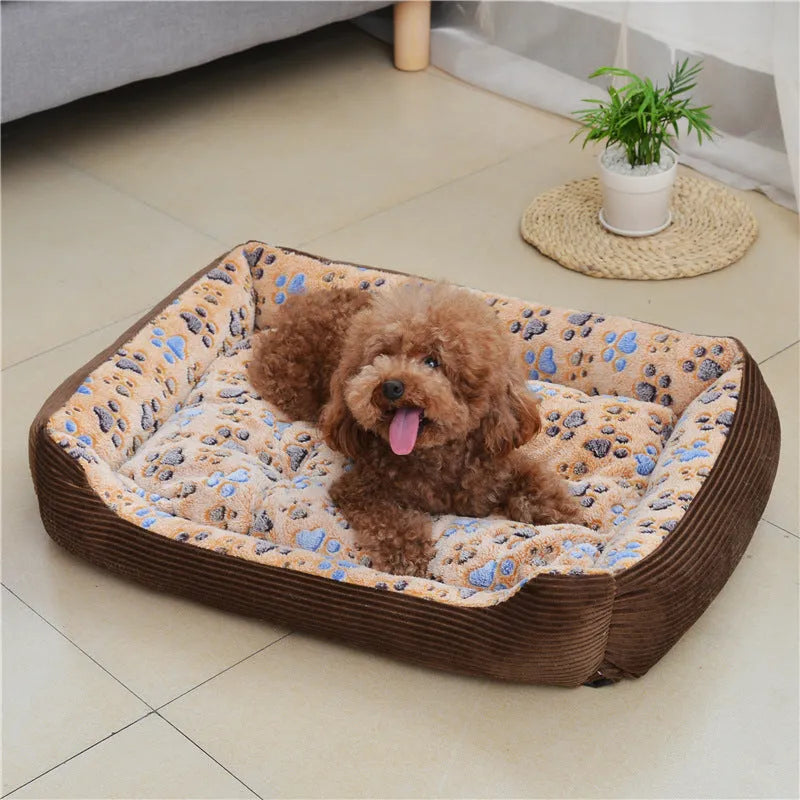 Soft plush dog bed with raised edges in beige colour for small dogs, showing sofa-style design