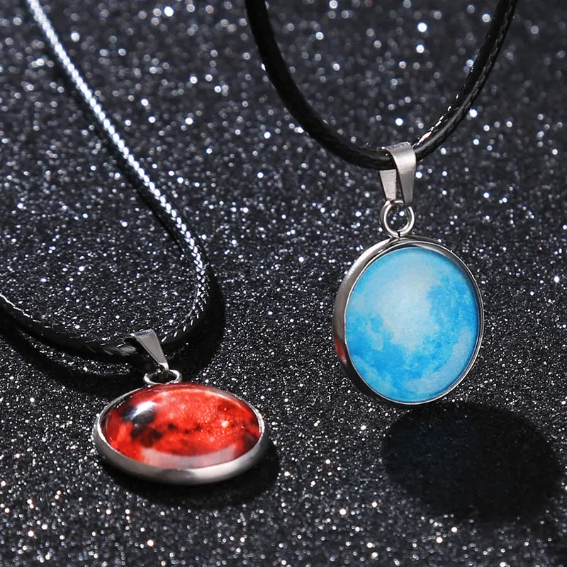 Christmas moon night sky luminous pendant necklace with glass constellation design on alloy chain
