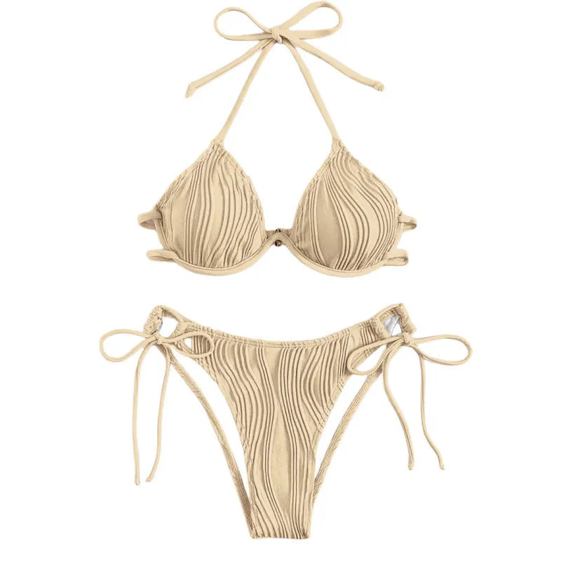 Women's steel bracket underwire bikini swimsuit in polyester fabric with nine colour options