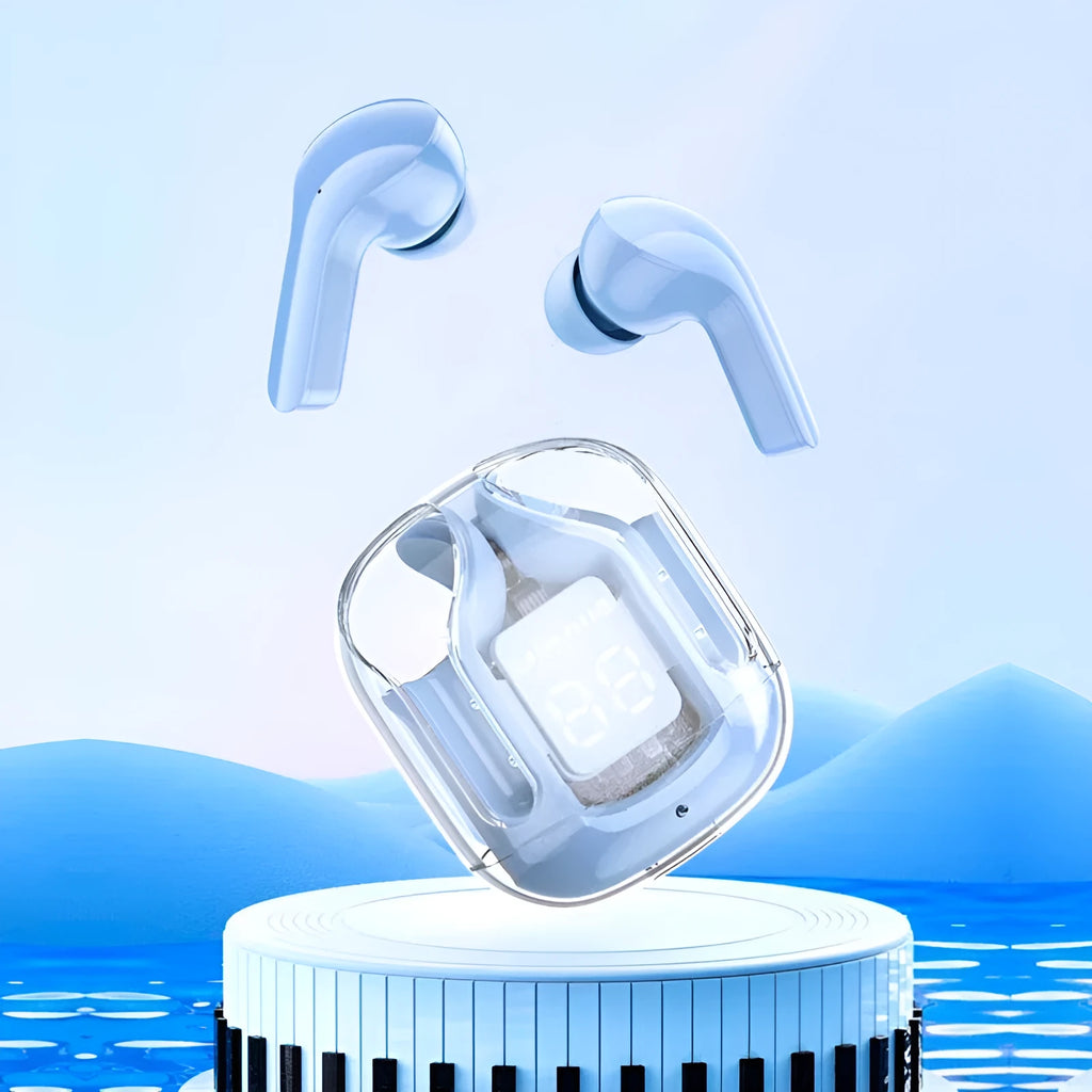 Transparent space capsule case true wireless Bluetooth headphones in multiple colours