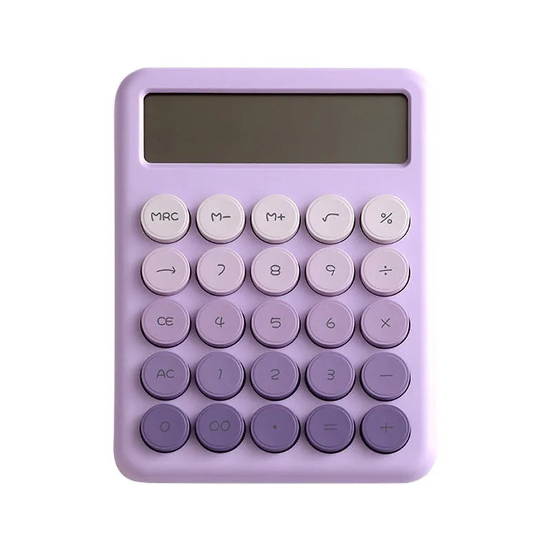 Gradient colour desk calculator showing violet, pink, blue and green colour options