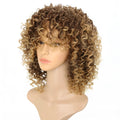 Front lace wig with short African roll light gold curly hairstyle showing high temperature silk material texture