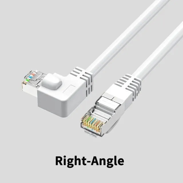 Cat6 Ethernet cable with right-angle metal RJ45 plug in selected colour and length