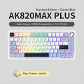 Black, grey and yellow three-mode wireless mechanical keyboard with 75% layout and included accessories