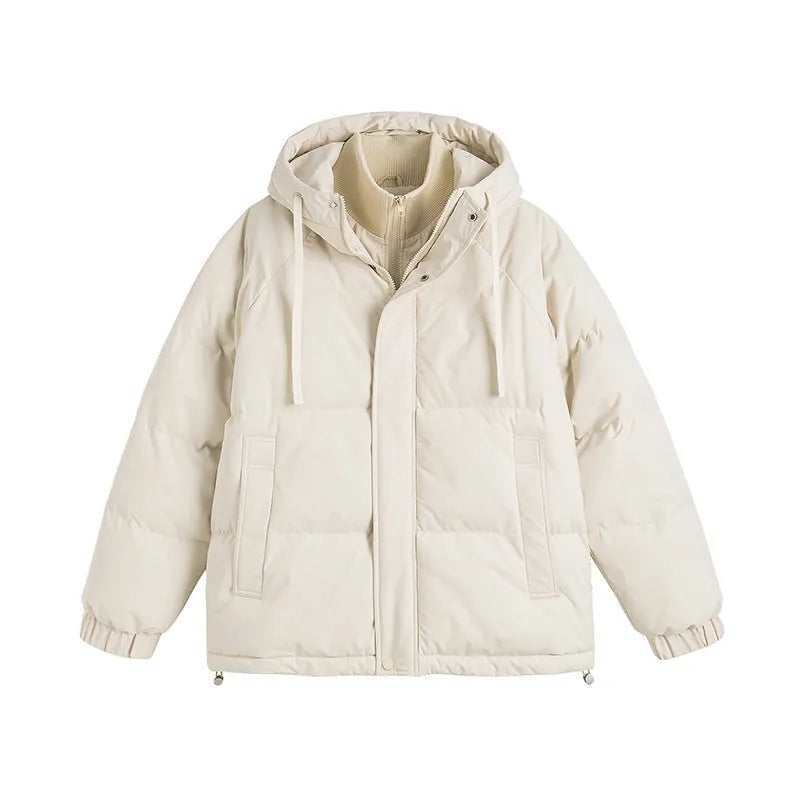 Loose fit winter cotton-padded coat with side pockets in solid colour