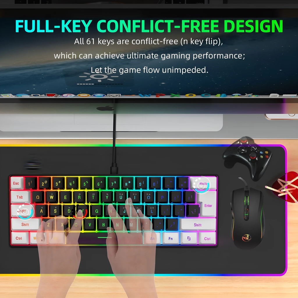 White and black wireless RGB keyboard and mouse gaming combo with backlight illumination