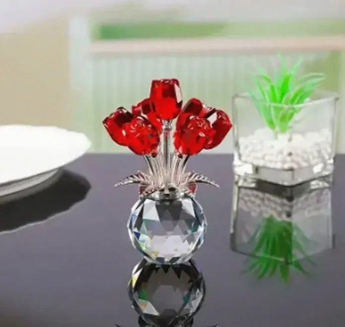 K9 crystal glass rose decoration in geometric Chinese style with multiple colour options