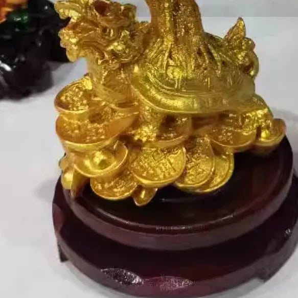 Citrine coloured resin small water turtle money tree feng shui ornament.