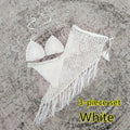 Women's 3-piece handmade crochet bikini set with skirt cover-up in solid colour acrylic fibre