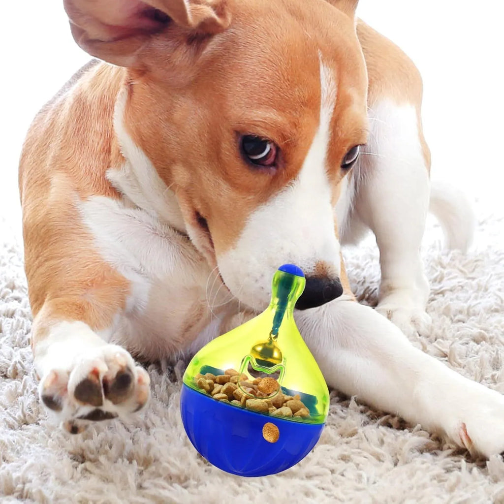 Interactive pet treat dispenser tumbler toy for dogs and cats showing dimensions