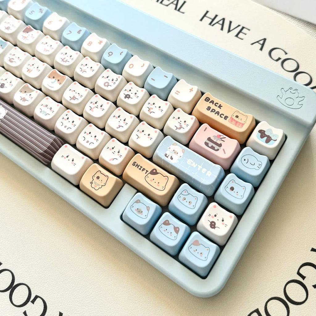 Sea Salt Cat themed PBT key cap set with March past and 7u space bar supplement options for mechanical keyboards