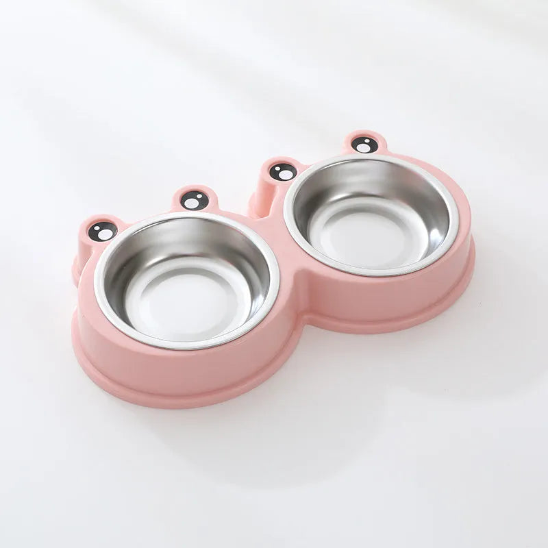 Stainless steel double compartment pet bowl set for cats and dogs in blue colour
