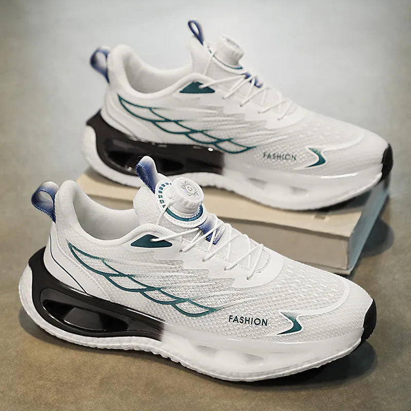 Men's low-top casual sneaker in light blue mesh with a round toe and flat rubber sole.